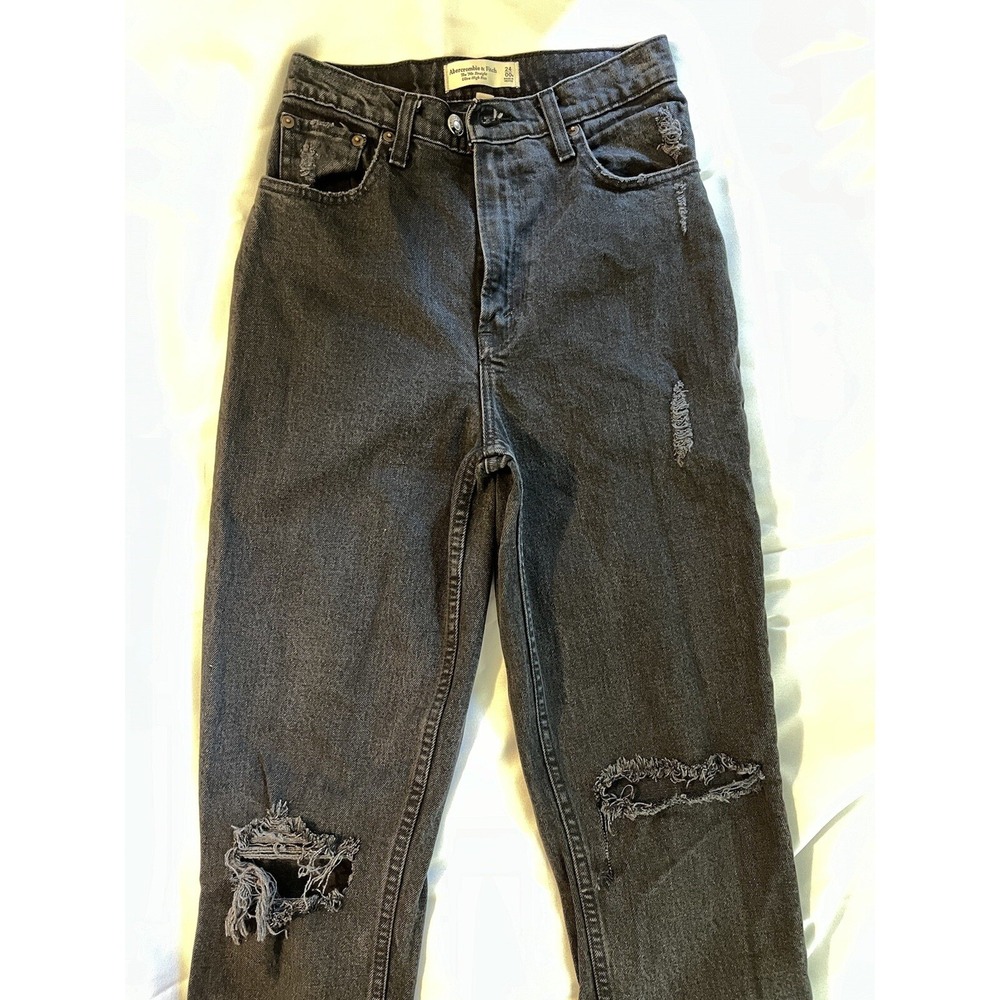 Abercrombie‎ Curve Love The 90s Straight High Rise Black 00R Grunge Biker Goth